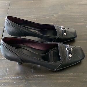 Cole Haan Black Leather Heels Silver Square Tip 8B